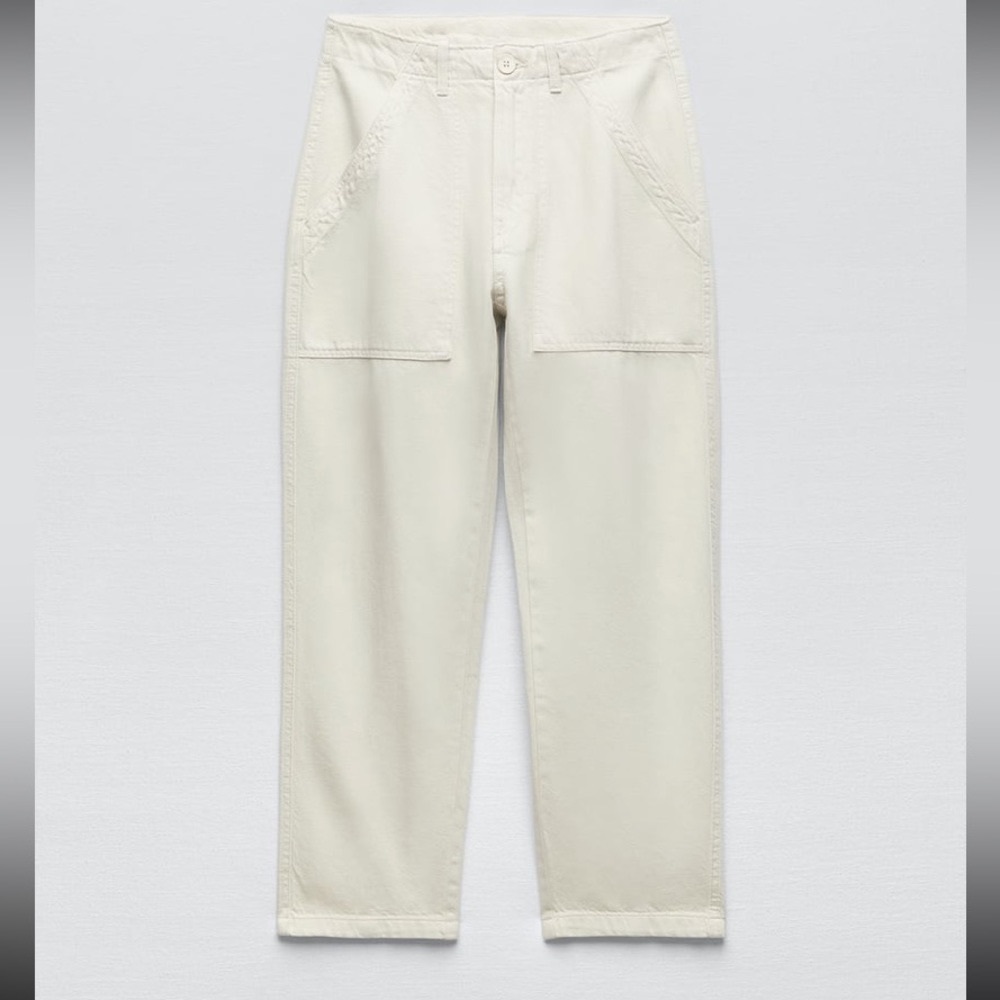 Zara cotton pants, color ecru, size L, new with tags 2023 summer— sold out!